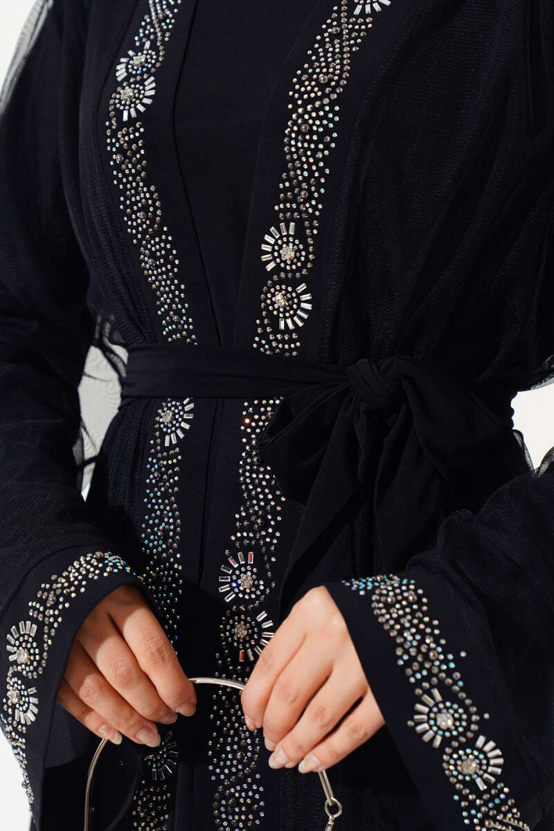 Taşlı  Abaya Takım Siyah