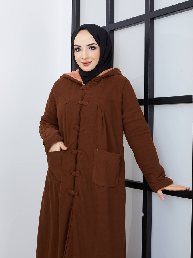 Long Cape with Wool Inside - Brown