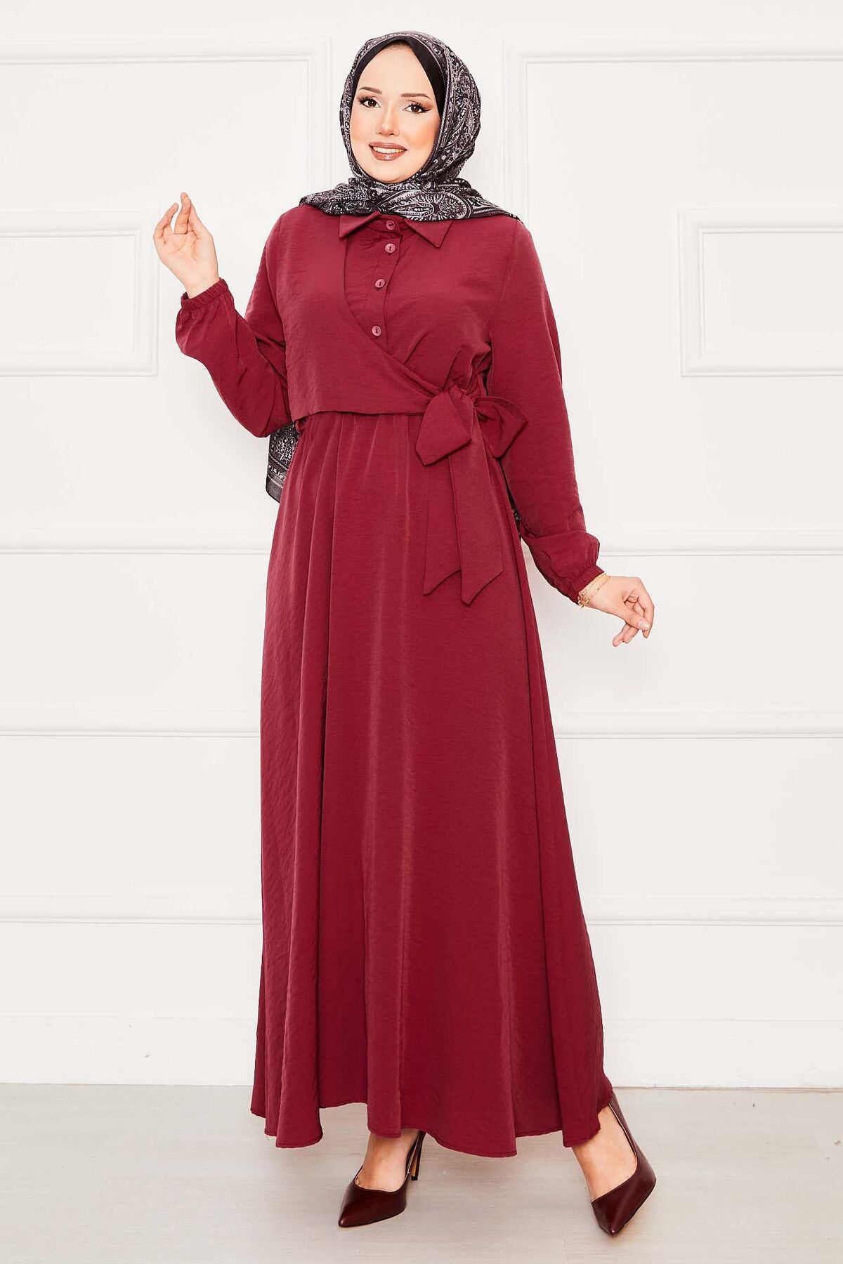 Yandan bağlamalı Elbise Bordo