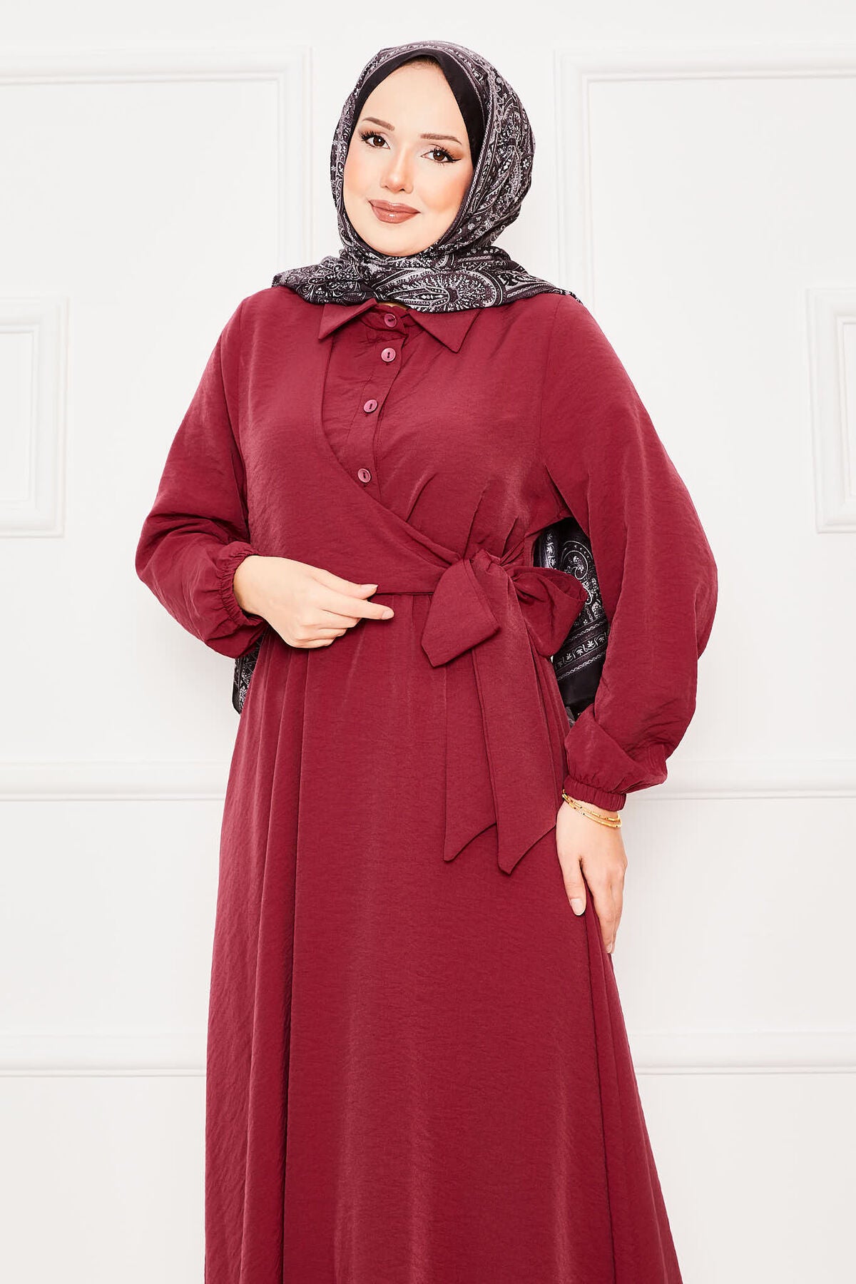 Yandan bağlamalı Elbise Bordo